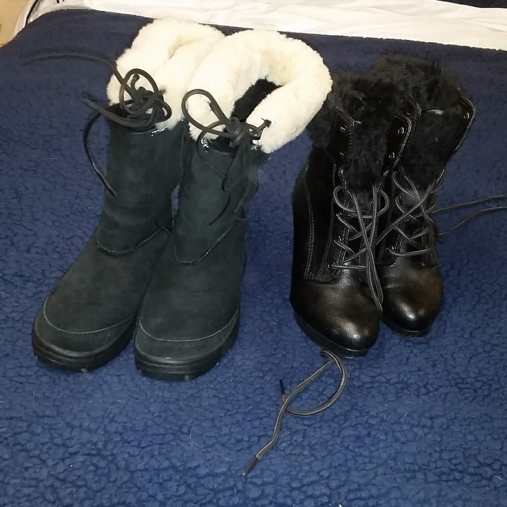 Lot 2 pr boots Ugg black suede/shearling + bonus